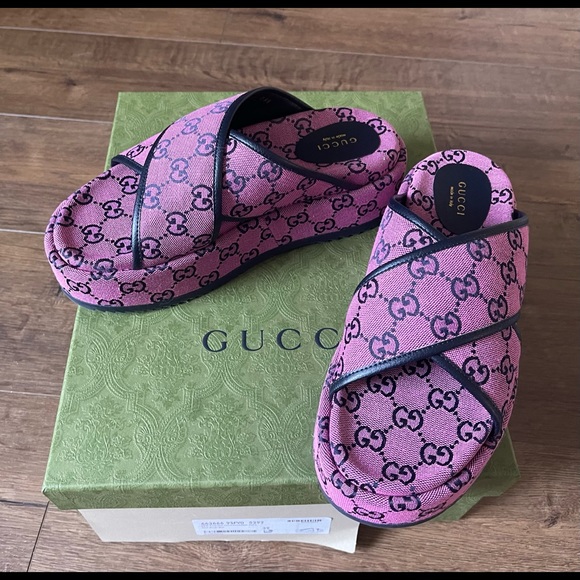 GUCCI-AUTHENTIC NWT/Box-Purple Logo Sandals - Picture 14 of 16